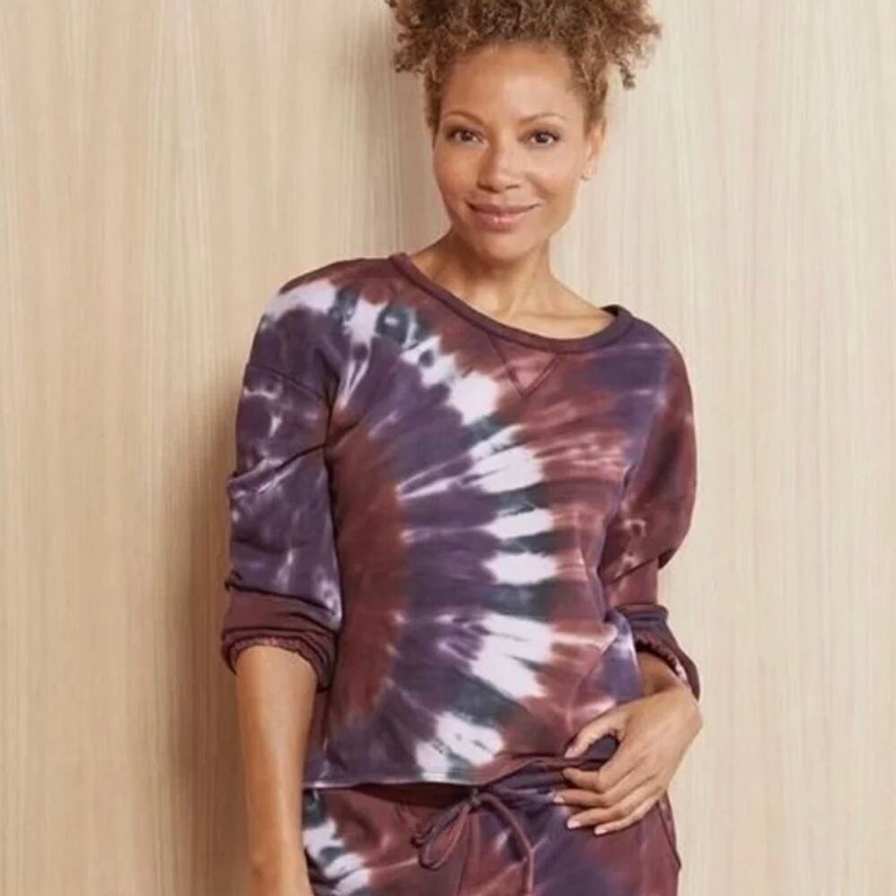 Chaser Mika Berry Tie Dye Cropped Crew Neck Sweatshirt - Size Small